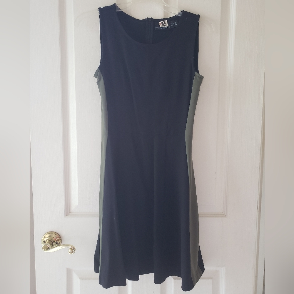 Black Cynthia Rowley dress with green stripe down sides